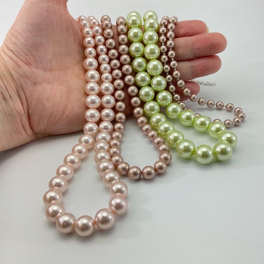 Light Pink Faux Pearl Necklace & Earring Set, Handmade, Pastel, Classic - Picture 14 of 14